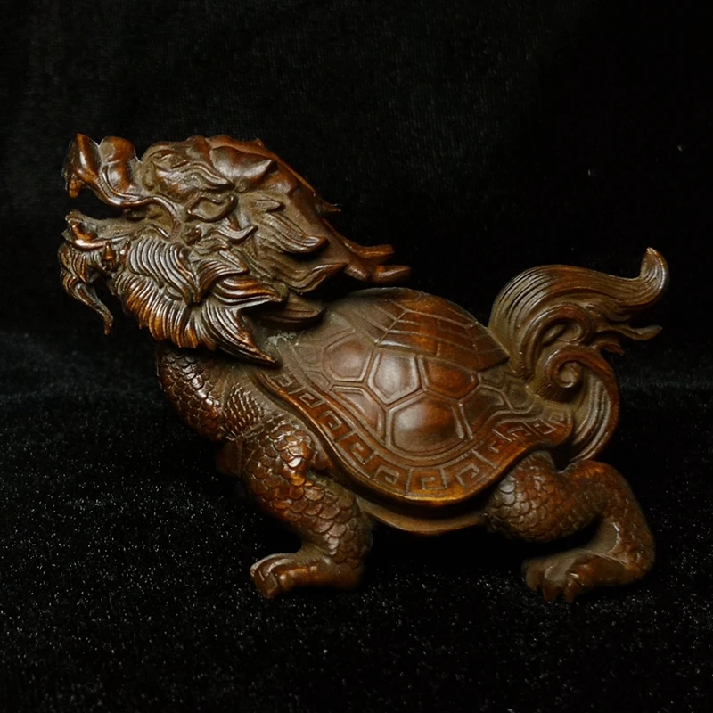 

Length 8 CM Old Chinese boxwood Hand carved Dragon Turtle Figure statue desk Decoration Netsuke Gift Collection