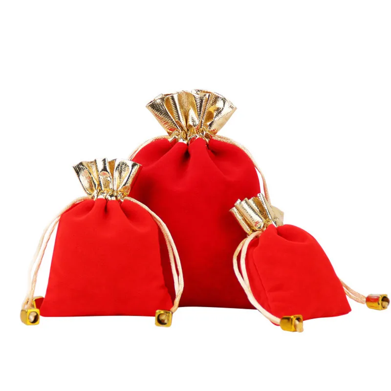10/20 أجزاء/وحدة حقائب هدايا مخملية حمراء لحفلات عيد الميلاد حقائب متعددة الحجم صغيرة برباط لحفلات الزفاف 8x10/12x16/15x20cm #3