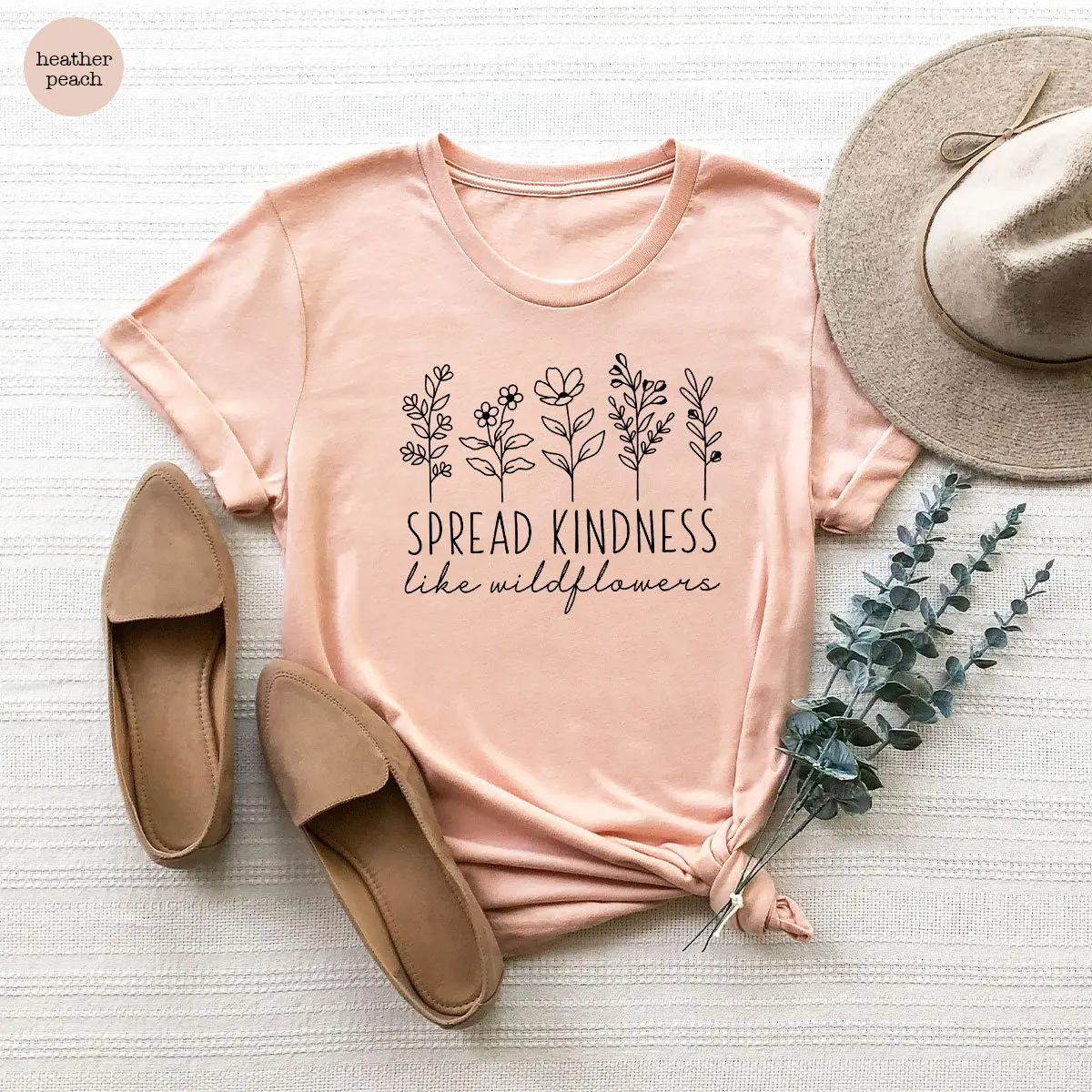 Spread Kindness Like Wildflowers Slogan Women T-shirt Cute Four Flowers Stick Figure Print Female Shirt New Voguish Literary Tee