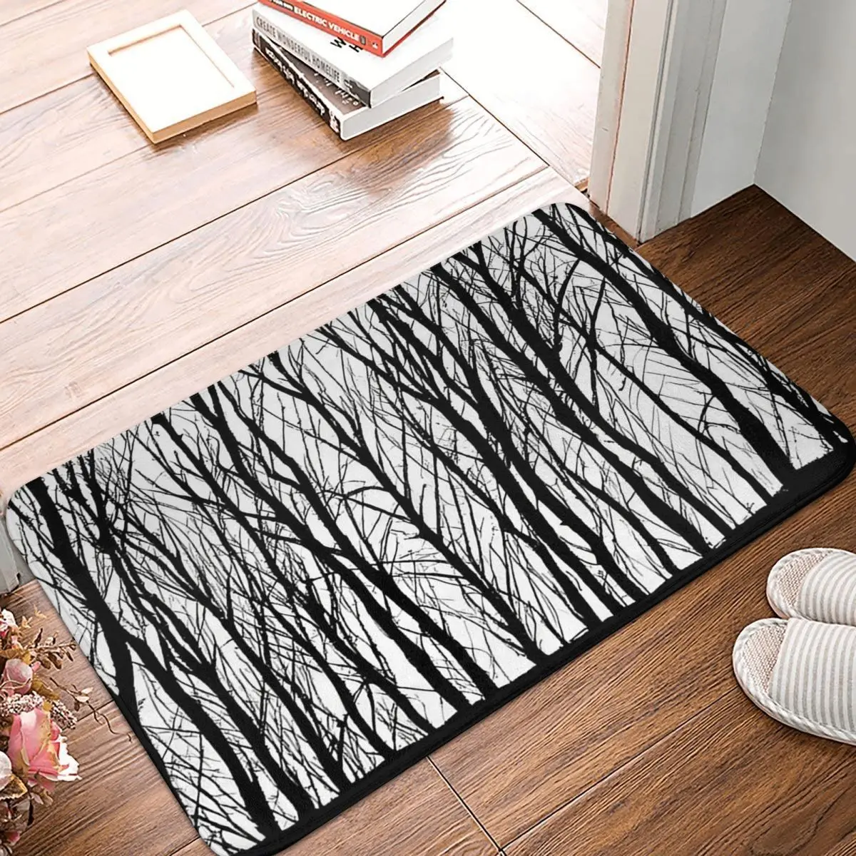 Birch Trees In Black And White Non-slip Doormat Floor Mat Cushion Carpet Rug for Kitchen Entrance Home Balcony Footpad Mats