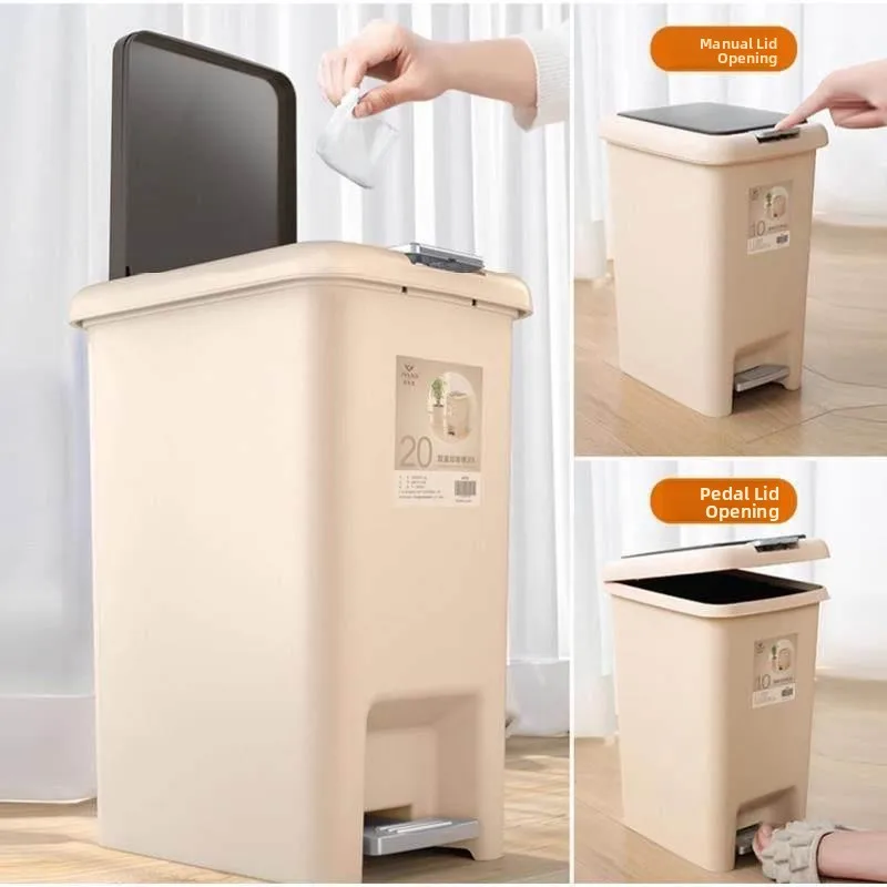 

Large Capacity Kitchen Trash Can Foot Pedal Cover Household Waste Bin Durable Long Tub Shape Simple Style for Home Cleaning