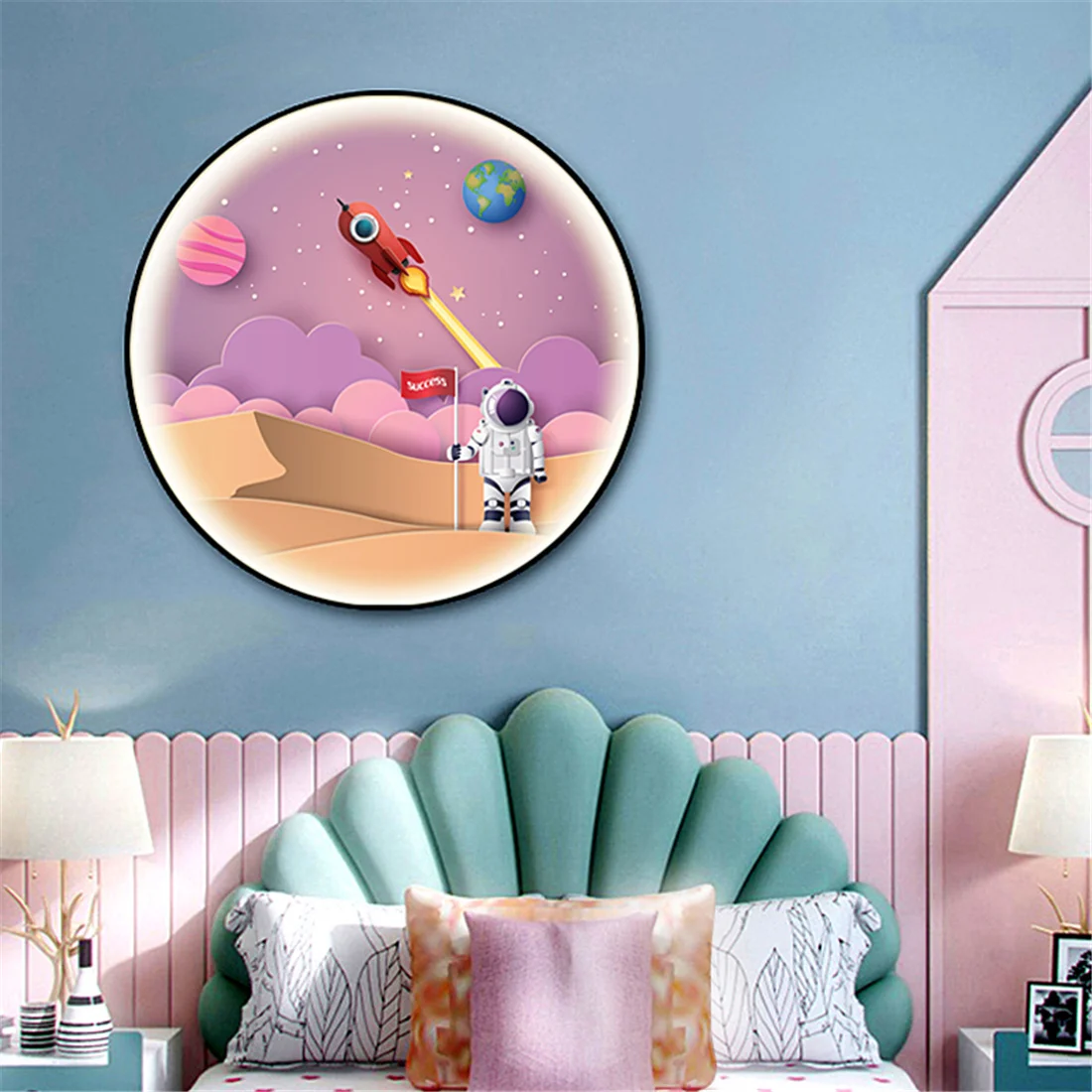 Cartoon Astronaut Rocket Mural Round Led Wall Lamp For Living Room Kids Study Nursery Home Deco Children Corridor Light Fixtures image 4