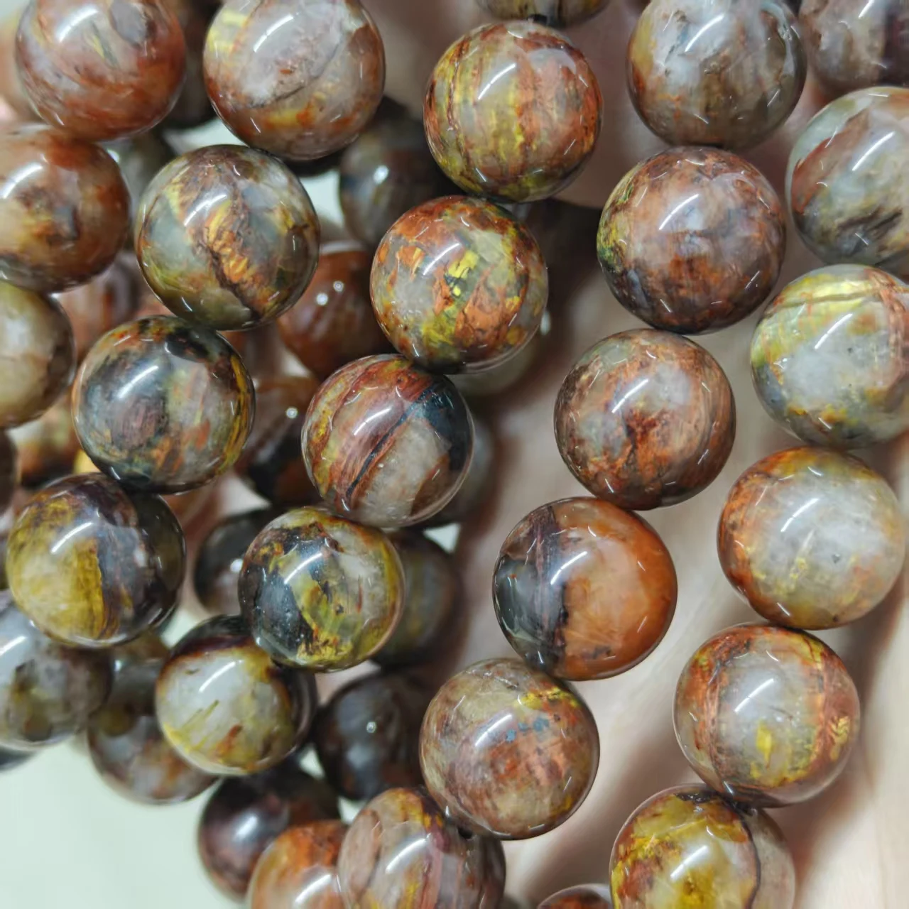 XingYu natürliche AA rot-gelbe Pietersite glatte runde lose Perlen für die Schmuckherstellung, elastisches Seil, handgefertigtes Armband, Design, Geschenk – Detail 6