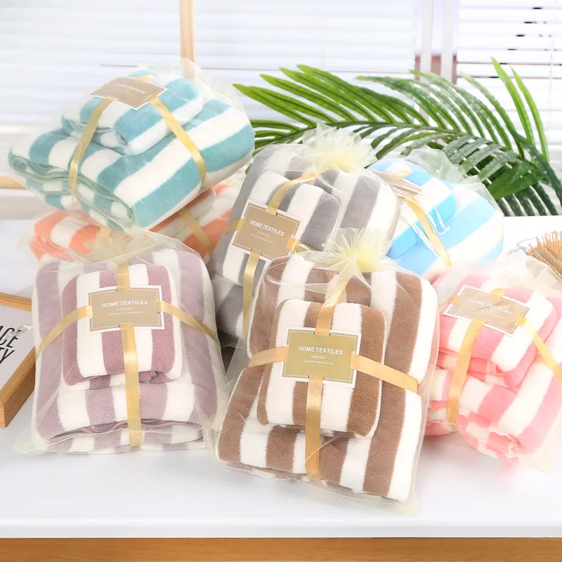 Coral Fleece Wide Strip Towel Bath Combination Soft Absorbent Enlarged Thickened 35 * 75/ 140 * 70cm Household Bathroom Supplies