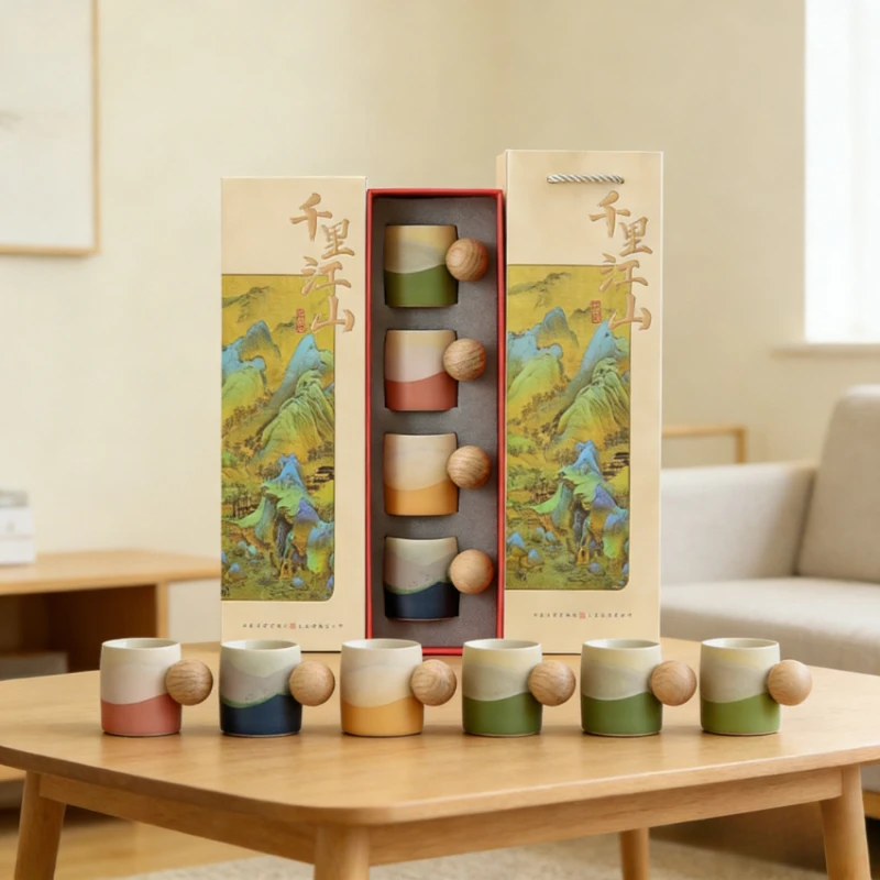 

Palace Museum Cultural Creation Qianli Jiangshan Tea Cup Gift Boxes Set Exquisite Porcelain Cup for Birthday Gift Ideal Present