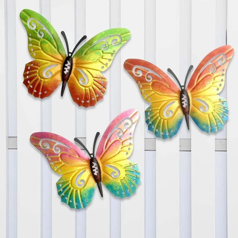 

Metal Butterfly Wall Decor 7 Colors Butterflies Sculpture Iron Indoor Outdoor Hanging Wall Art for Garden Yard Fence Home Gift