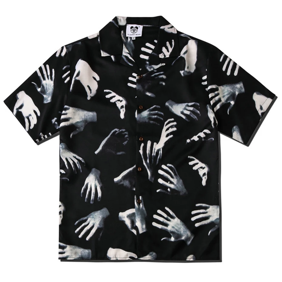 

Рубашки с рисунком рук, мужские летние повседневные свободные рубашки с короткими рукавами, блузка на пуговицах, уличная одежда, рубашки в стиле Харадзюку в стиле хип-хоп