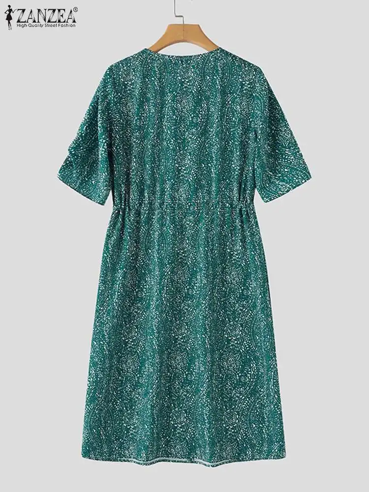 ZANZEA-Vestido largo de verano con estampado Floral para mujer, traje bohemio Retro de manga corta, informal, Midi, 2024