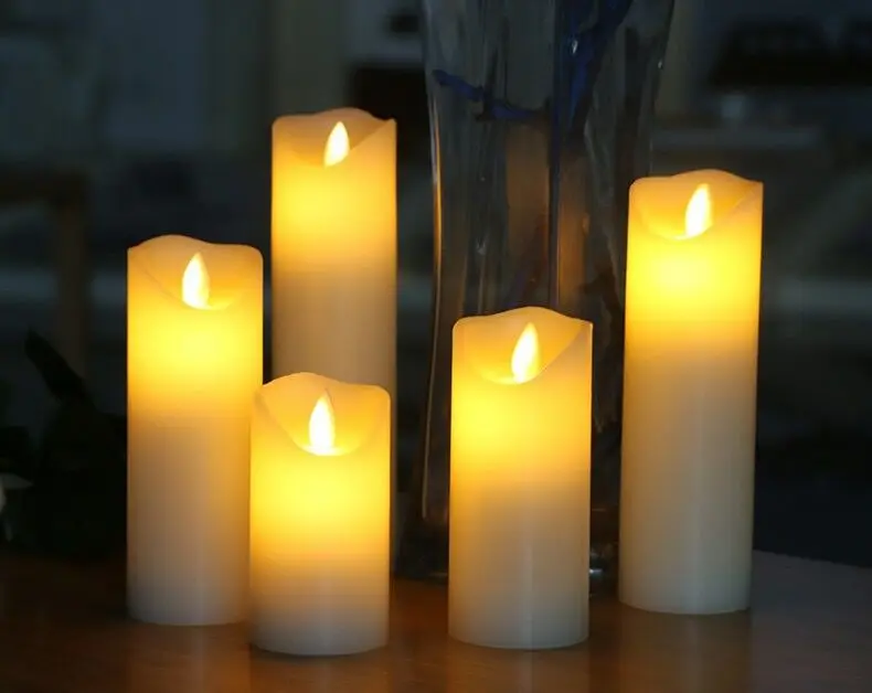

Remote or Not remote USB Rechargeable led pillar paraffin candle wavy edge moving wick Wedding Xmas Party table light decoration