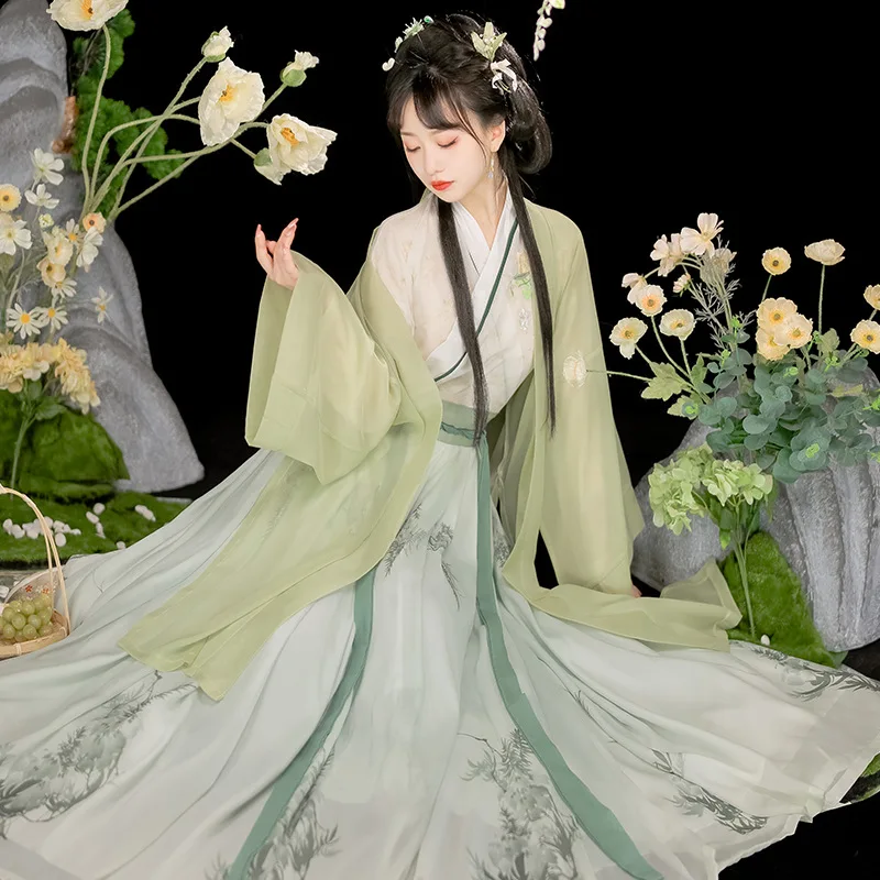 YF53 Original Song Dynasty Hanfu Female Chinese Wind Green Super Elegant Daily Ancient Clothing Improvement Spring