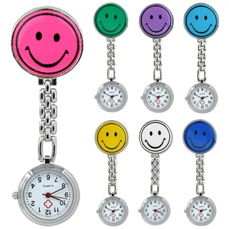 

New Smiling Face Nurse Watches Clothes Hanging Watch Cartoon Fob Clip Watches Cute Student Pocket Watch Gift Clocks for Dortors