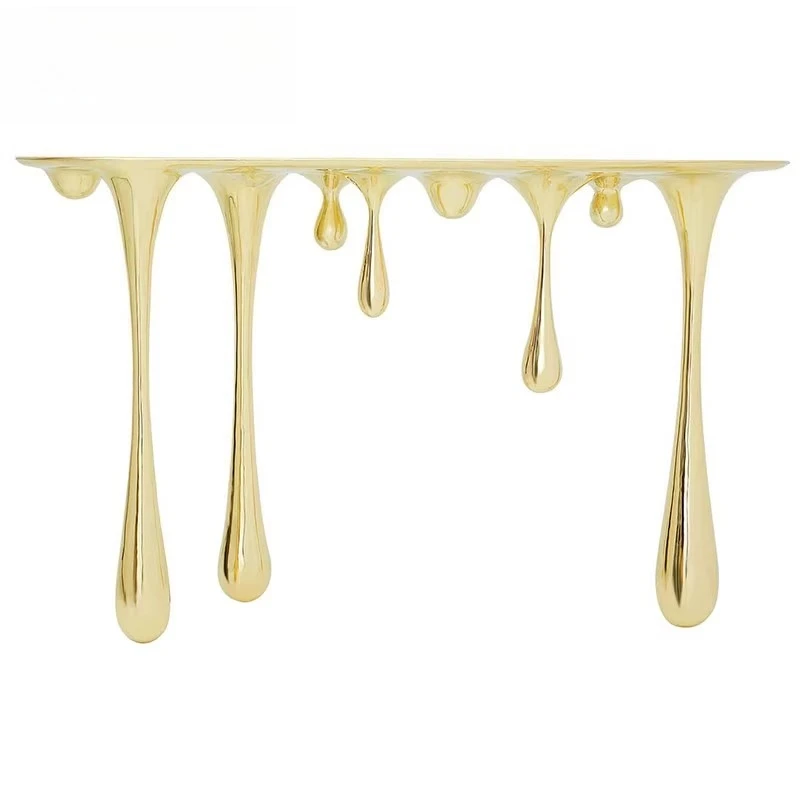 

FRP entrance tea table three corners coffee table oval coffee table water drop entrance decoration electroplating gold