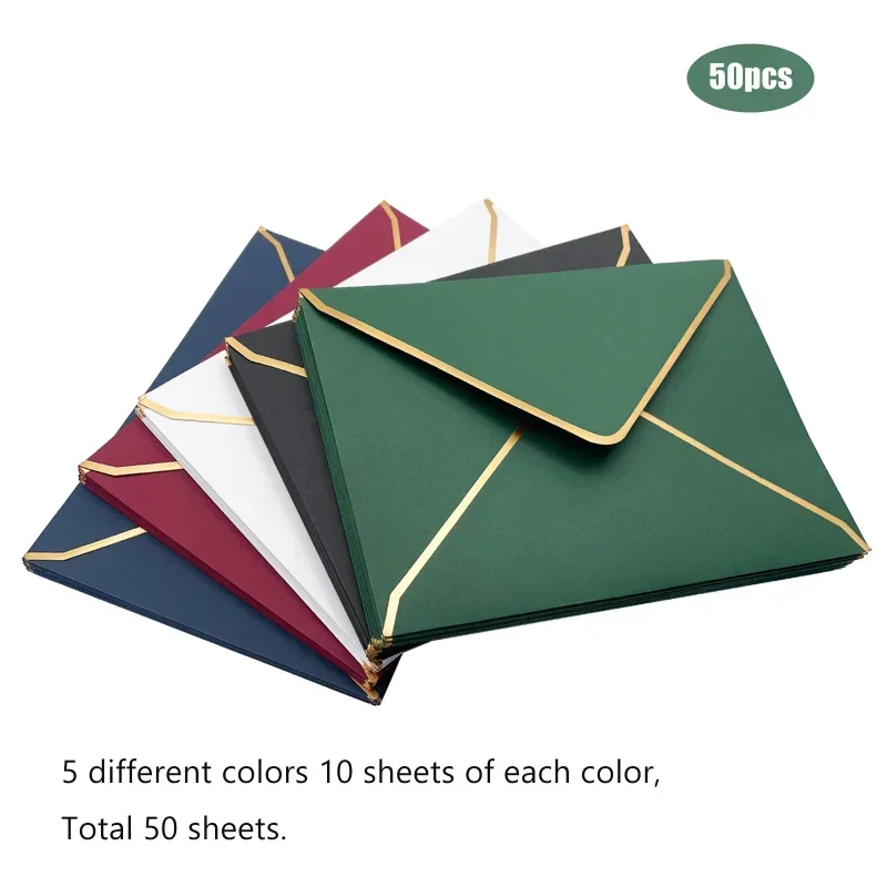 50PCS Vintage 5Color Bronzing Envelope Creative Beautiful Wedding Party Invitation Envelope Greeting Card Gift Envelopes 13x18CM