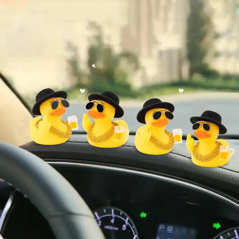 * 1 Set Cool Rubber Duck With Small Wine Bottle Beer Home Car Ornament Funny  Duck Car Dashboard Decoration Gift