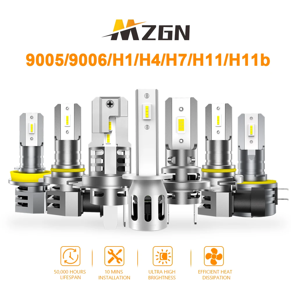 

MZGN 2Pcs H1 H7 H4 Led Headlight Bulb Halogen Size for Car Headlamp Csp Fog Light H11 9005 9006 HB3 HB4 Auto Lamp 6000K White