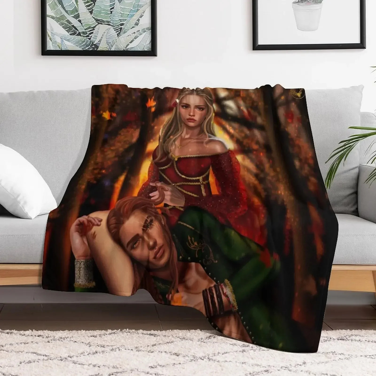 Elain Archeron and Lucien Vanserra from Acotar Throw Blanket Decorative Sofas Hairys Decoratives Blankets