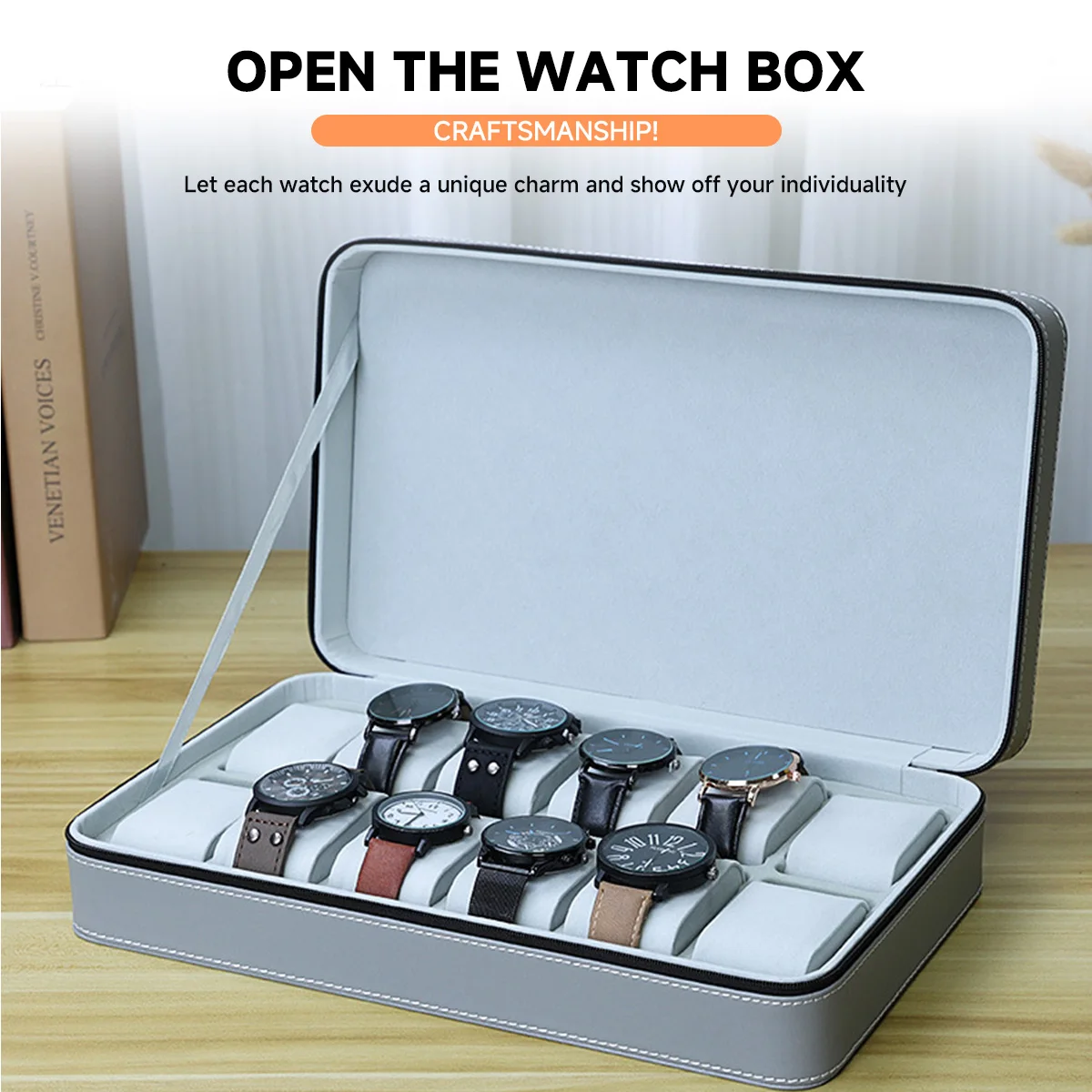 Scatola per orologi Custodia da viaggio con cerniera Scatola portaoggetti per orologi in pelle PU di lusso Collezione di gioielli Display Holder Organizer per uomo Donna