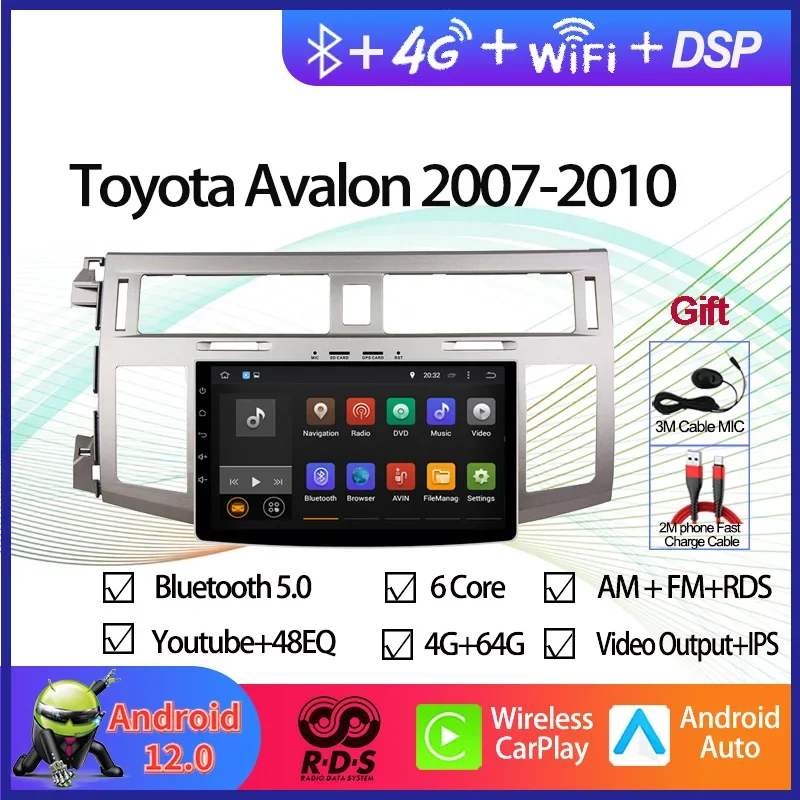 Android 12 Octa Core Car GPS Navigation Multimedia DVD Player For Toyota Avalon 2007 2008 2009 2010 Auto Radio Stereo