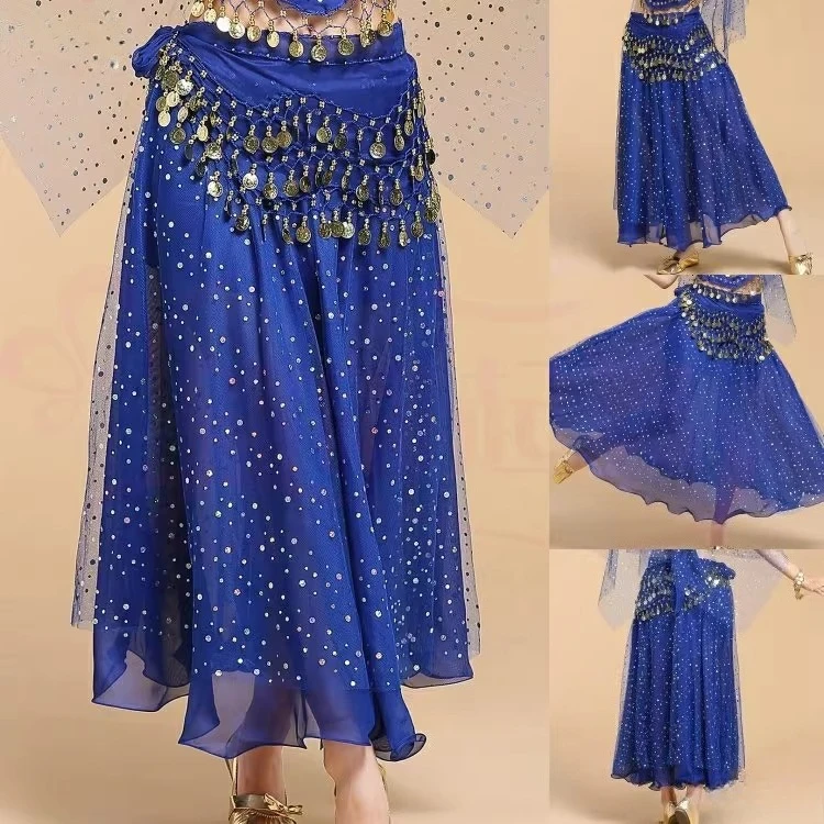 Personalizado desempenho de dança indiana costumessports saias de dança de fitness traje de dança do ventre saias de balanço grandes saias de pontos coloridos