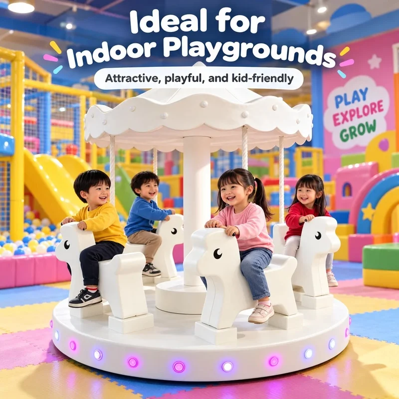 Kids Electric Soft Padded Rotating Carousel 4 Seats Animal Theme LED Light Playground Indoor Outdood Party Rental Equipment