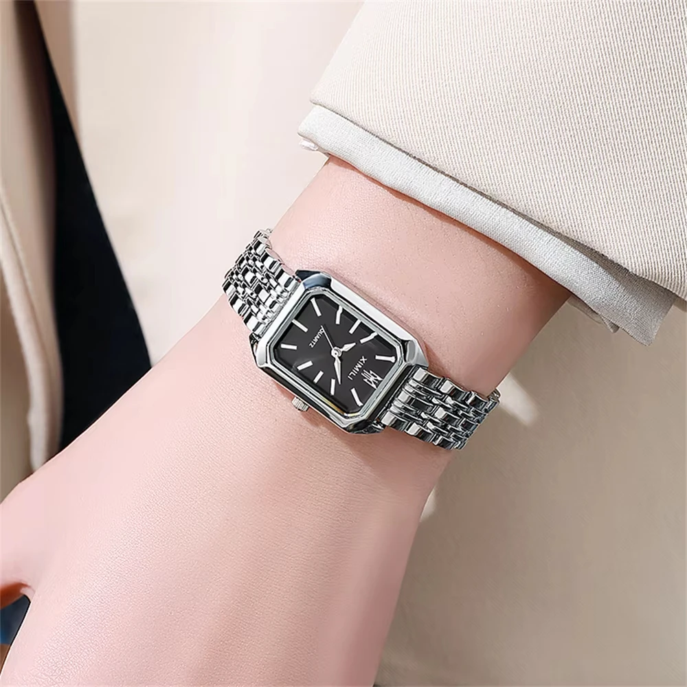Reloj de mujer de acero inoxidable, reloj Digital de aleación para mujer, reloj de pulsera cuadrado a la moda, reloj de pulsera minimalista con hebilla plegable para