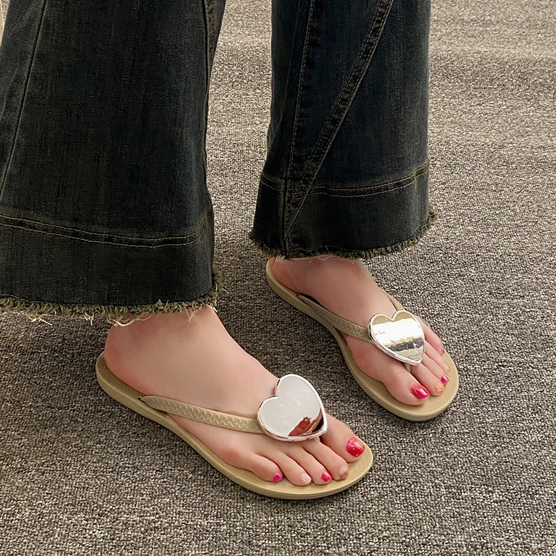 

Fanceey Simple Love Flip-Flops Slippers Summer Versatile Women's Sandals Non-Slip Breathable Solid Shoes Soft Beach Sandals
