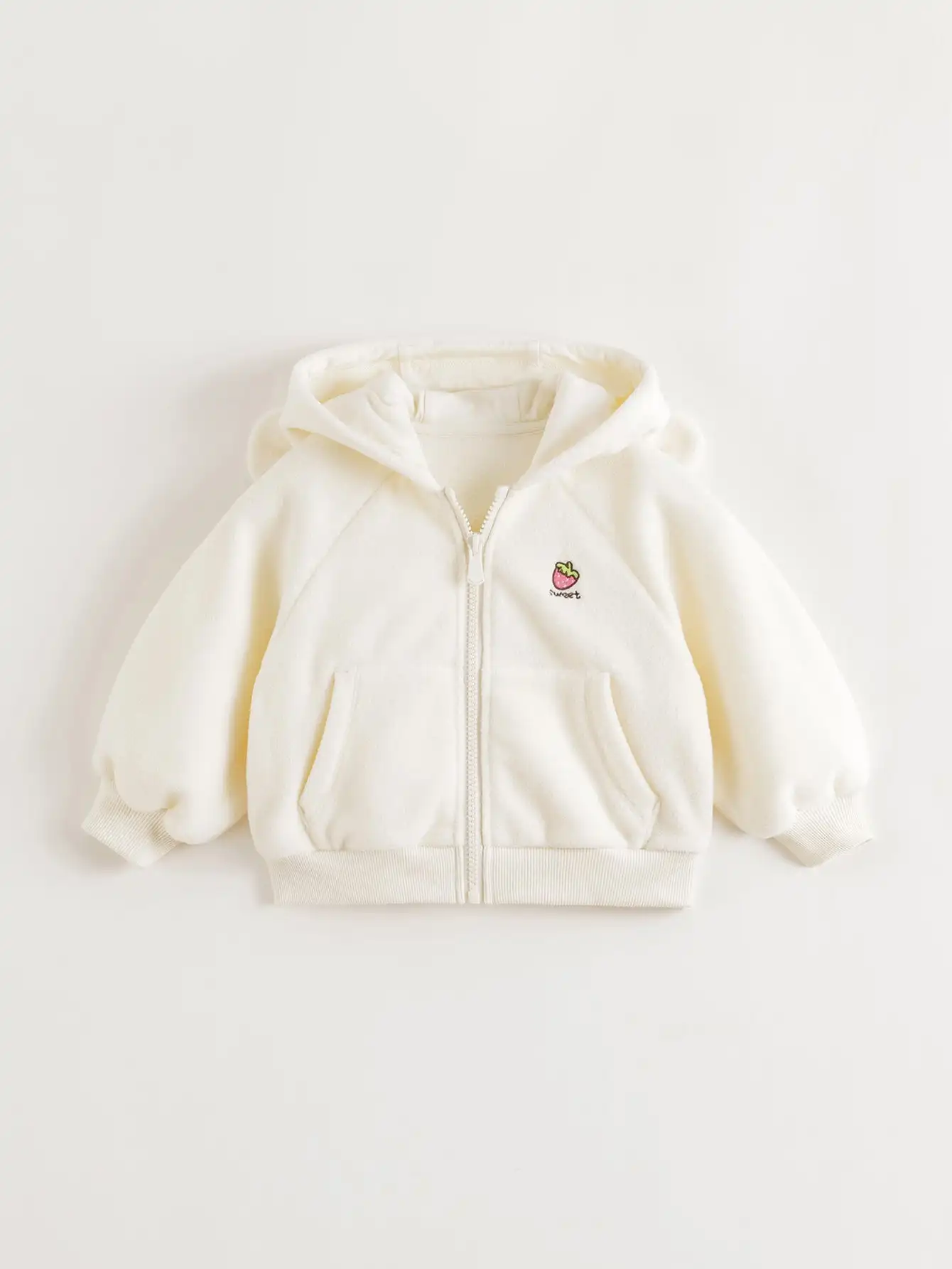 

MARC & JANIE Toddler Girl Anti-Static Rabbit Ears Strawberry Embroidery Fleece Hooded Jacket for Autumn& Winter 551825