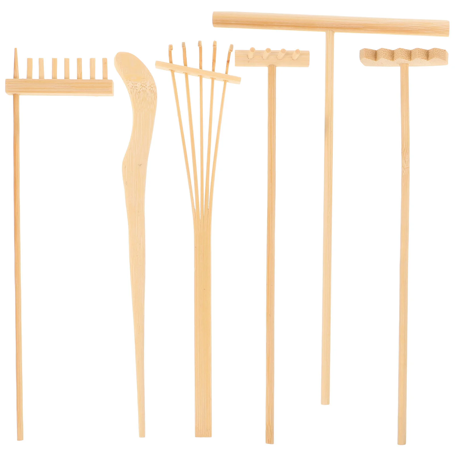 

1 Set/6 Pcs Bamboo Rake Gardening Bonsai Potted Tool Mini Tea Set Rake Sand Push Drawing Pen Set Desktop Ornament Accessories