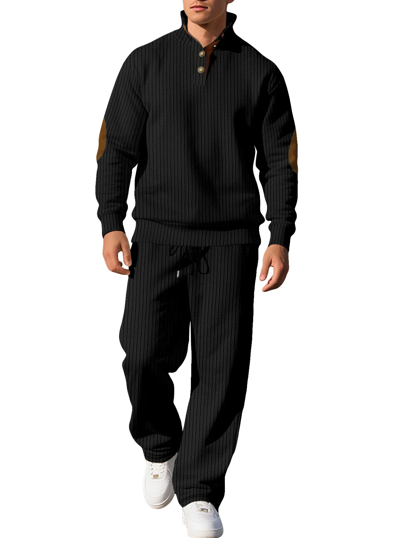Immagine 3: Nuovo Set Casual Autunnale da Uomo 2 Pezzi: Maglione a Collo Alto in Maglia Jacquard e Pantaloni Lunghi, Outfit Versatile di Tendenza Americana ed Europea