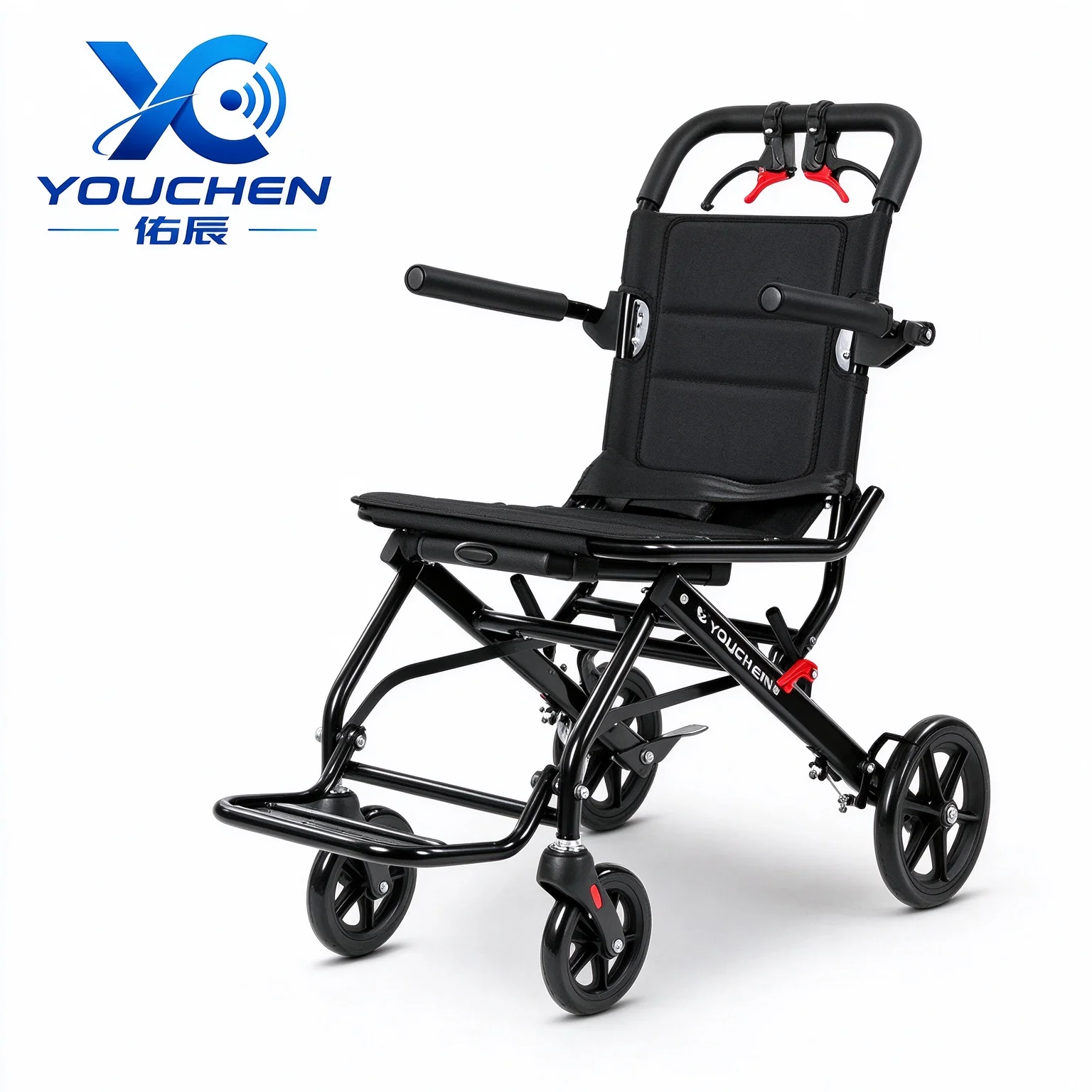 Foldable Lightweight Manual Wheelchair Portable Hand‑push Travel Mobility Cart for Elderly Seniors Home & Outdoor Trip Use