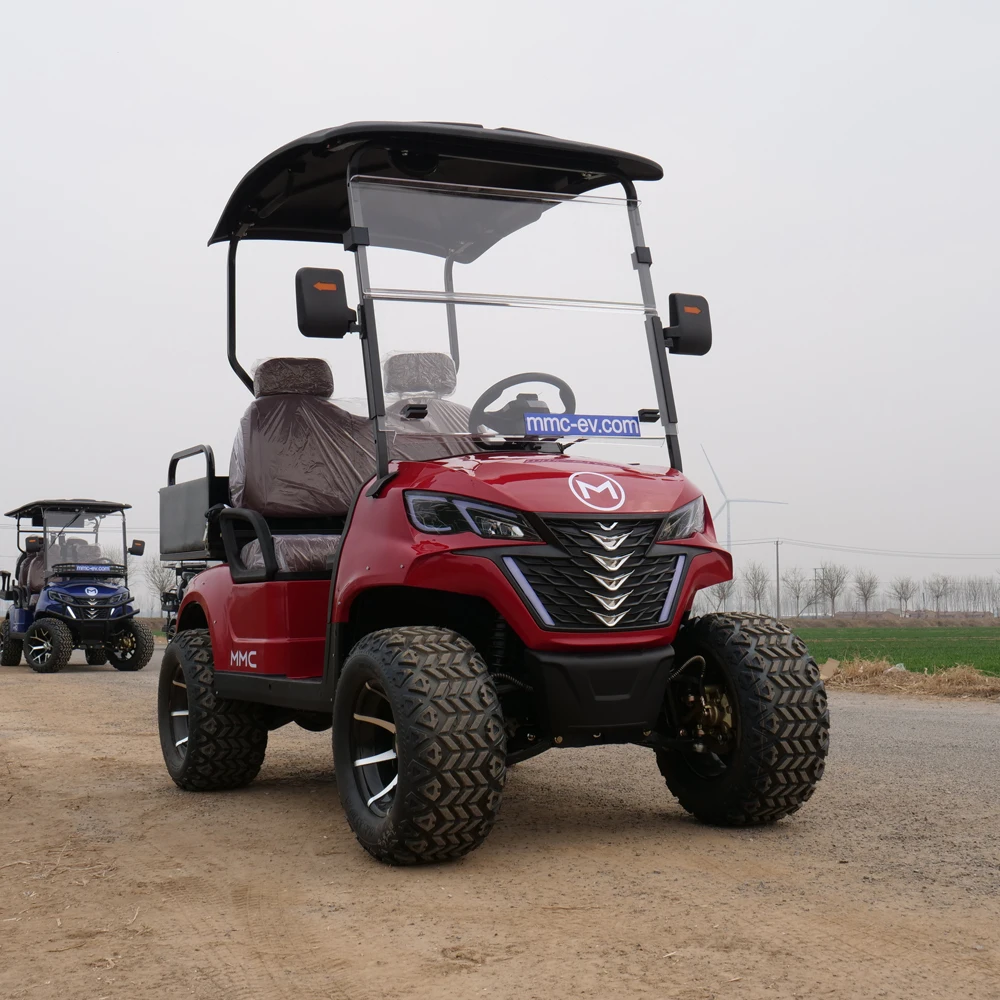 

MMC New 48V Electric Golf Carts 2 Person Seats White/Red off Road Golf Scooter with Cargo 4 Wheel Lithium 2 Seat Solar Golf Cart