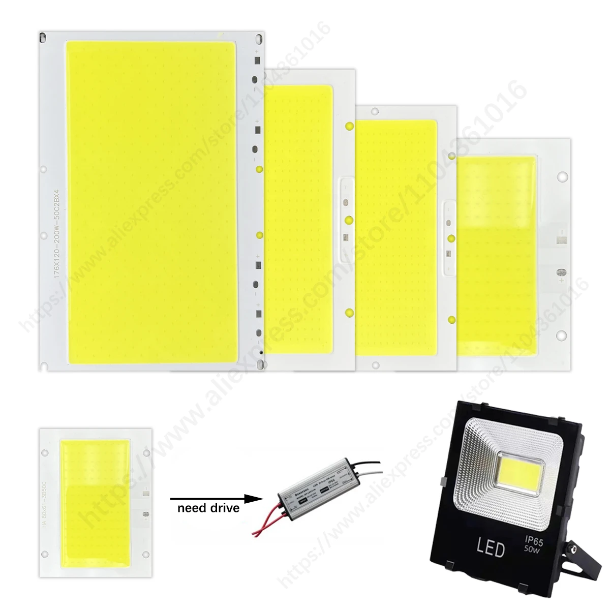 DIY High Bright White For Flood Bulb Lamp Light Source 50W 100W 150W 200W with Power LED COB Chi