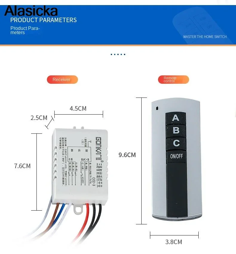 1/2/3-kanałowy bezprzewodowy pilot zdalnego sterowania ON/OFF 220V z uchwytem do lamp, urządzeń elektrycznych, przełącznik, odbiornik, nadajnik — zdjęcie produktu 5
