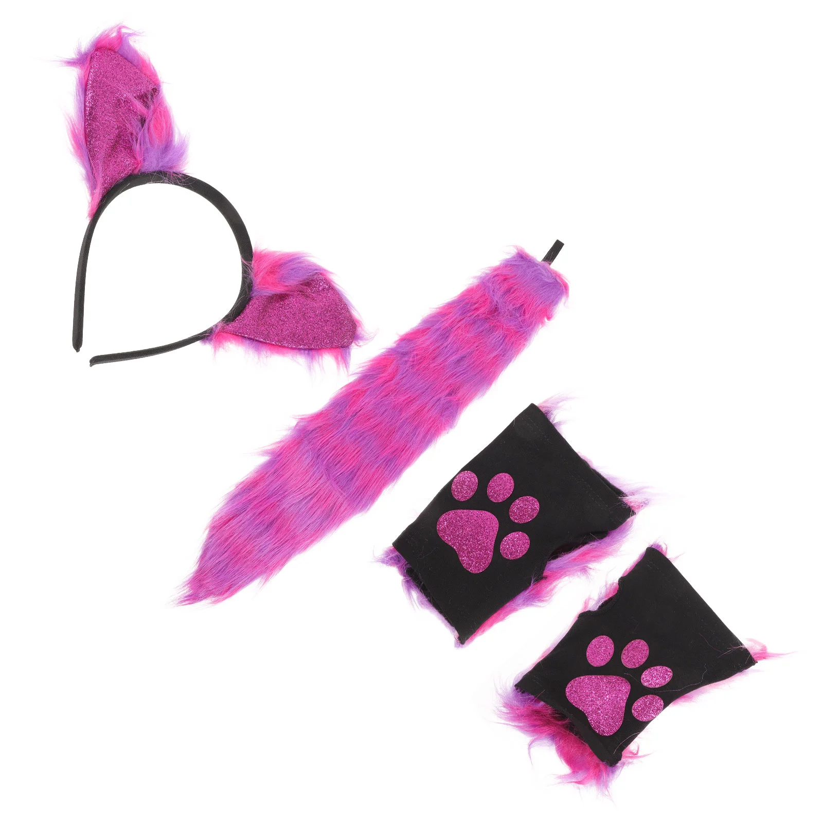 Gants d'hiver en peluche pour enfants, oreille d'animal, bandeau, chiens, renard, queue d'isotTail, violet, Noël