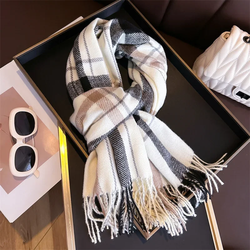 Scarf female winter versatile retro temperament plaid scarf faux cashmere students warm shawl Ladies Thicken Wrap Women Scarves