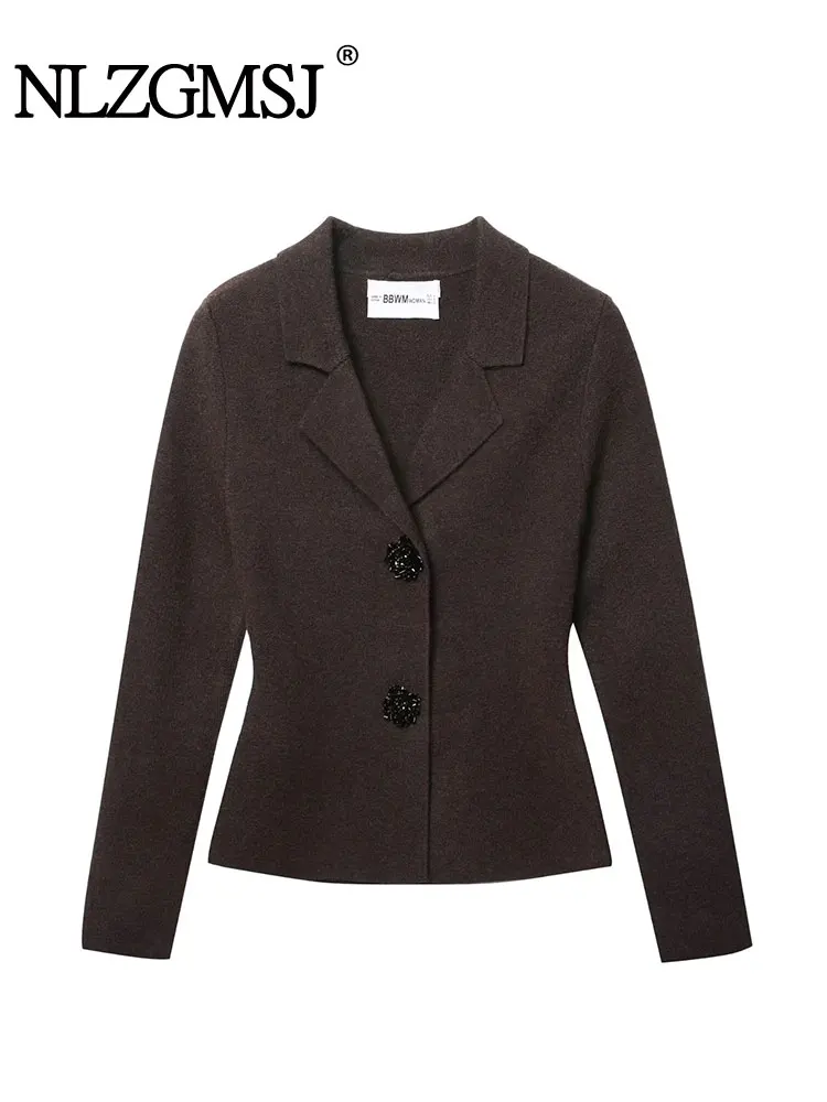 

NLZGMSJ вязаный женский кардиган 2022, осенний свитер с рукавами на запястьях и v-образным вырезом на пуговицах, куртка, женское пальто, повседневный топ Y2K