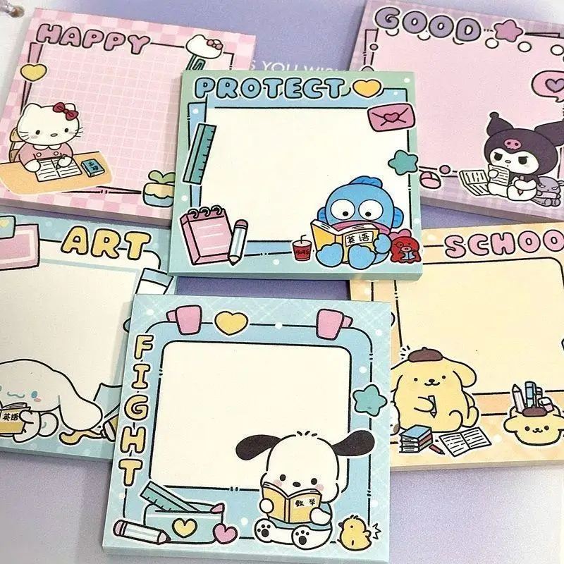 6Pcs Sanrio Hello Kitty Kuromi Cinnamoroll Viscous Sticky Note Hand Accounting Material Comic Message Book Notepad Index Sticker