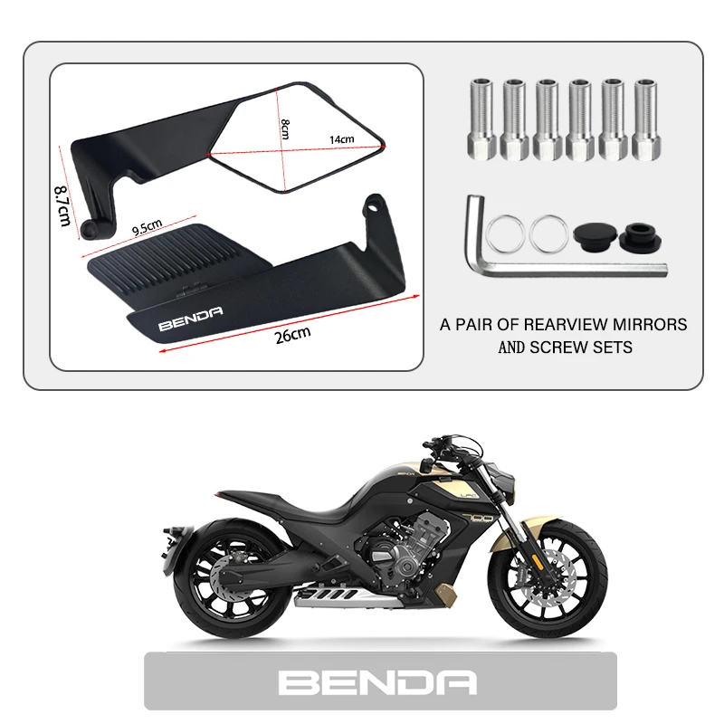 Espejo retrovisor de ala de viento fija para motocicleta, diseño aerodinámico para BENDA Chinchilla 300 450 LFS700 LFC700 BD400 BD500 LFC