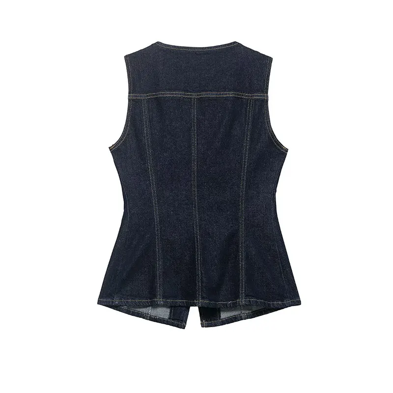 TFAFXY 2026 Summer Women Cowboy Waistcoat Sleeveless O-Neck Single Breasted Slim Vest Female Crop Top Y2K