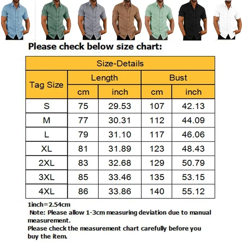 Cotton Linen Men's Short-Sleeved Shirts Solid Color Turn-down collar Casual Loose Summer Beach Style Tops Clothing Plus Size