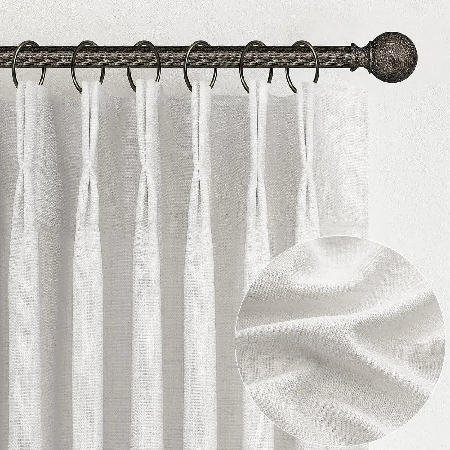 

Pinch Pleated Extra Wide 70 x 96 Inch Curtains 2 Panel Set for Bedroom, Modern Beige White Linen Blend Light Filtering Window