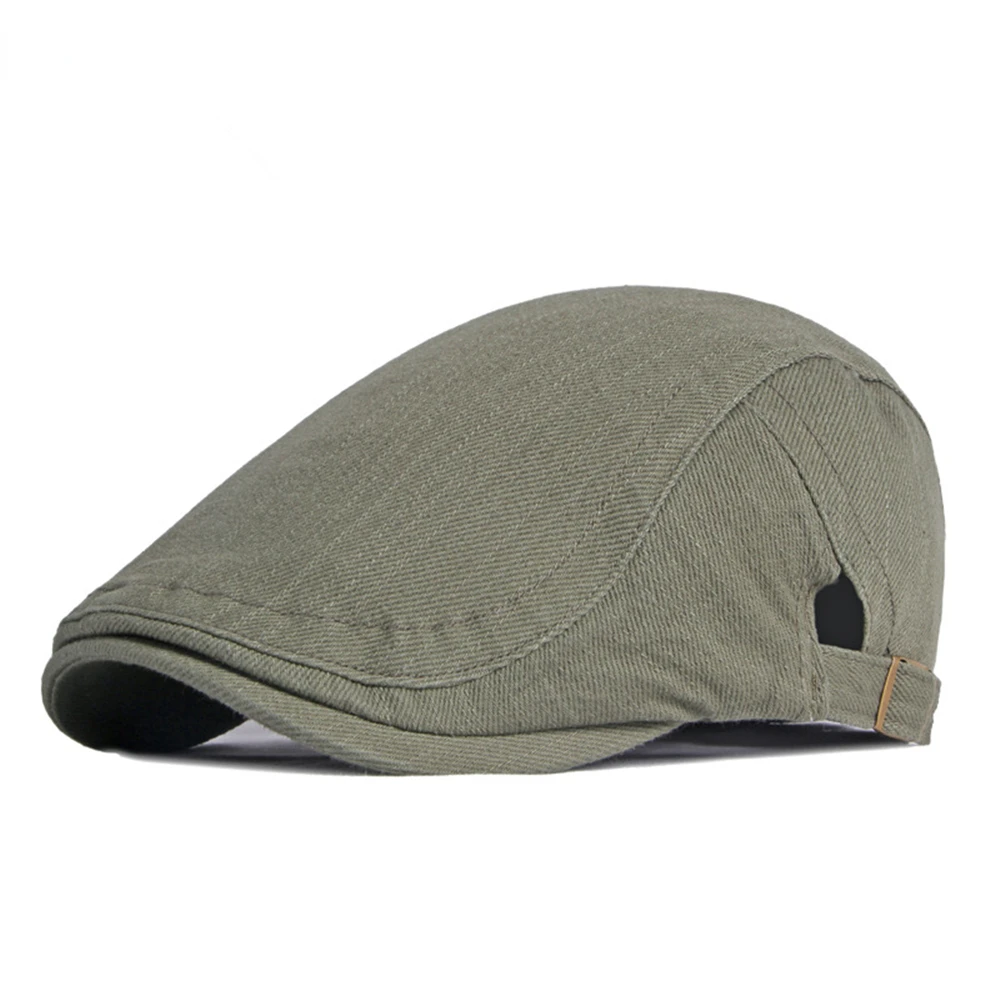 FLAT CAP Summer Beret For Men Cotton Solid Beige Newsboy British Style Solid Flat Cap Adjustable 55-60cm Black Army Green Gray