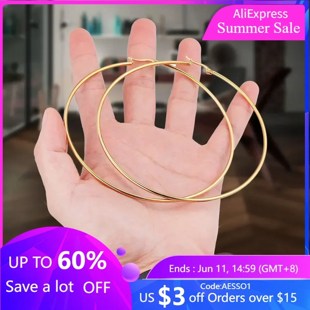 40 60 70 80mm Stainless Steel Exaggerate Large Big Smooth Circle Hoop Earrings Simple Party Round Loop Earrings for Women