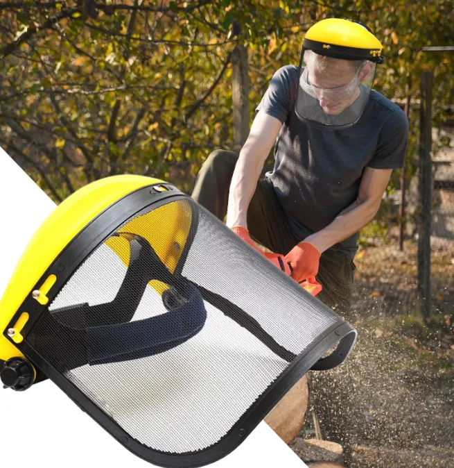 1PC Garden Grass Trimmer Safety Helmet Hat with Full Face Mesh Protective Mask for Logging Brush Cutter Forestry Protection