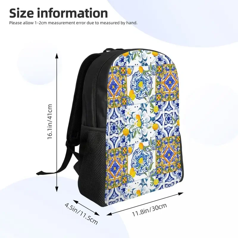 Mochila de viaje con diseño de limones de frutas para hombre y mujer, morral de viaje con diseño de azulejos del Mediterráneo, ideal para estudiantes universitarios