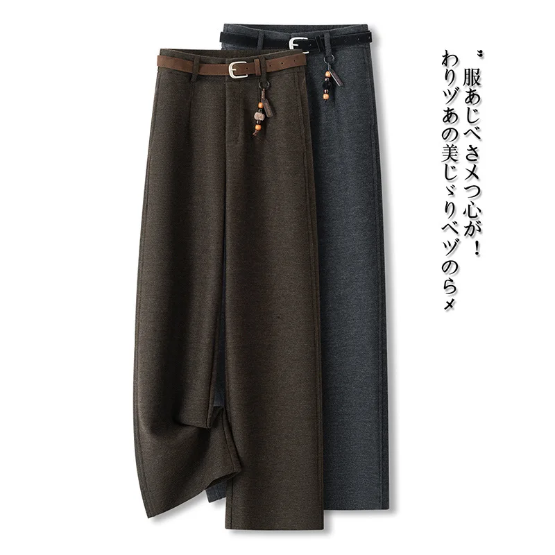 

Шерстяные прямые брюки для женщин, новые зимние утягивающие утолщенные теплые длинные брюки с высокой талией