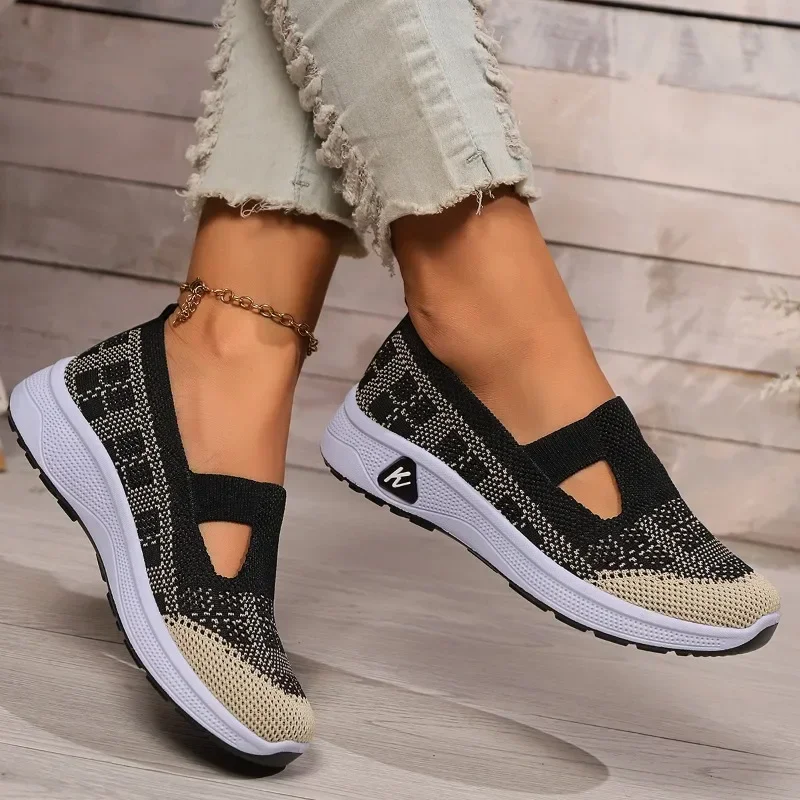 2024 New Women's Shoes Fashionable Color Matching Temperament Women's Shoes Summer Breathable and Comfortable Shoes Plaid Mesh