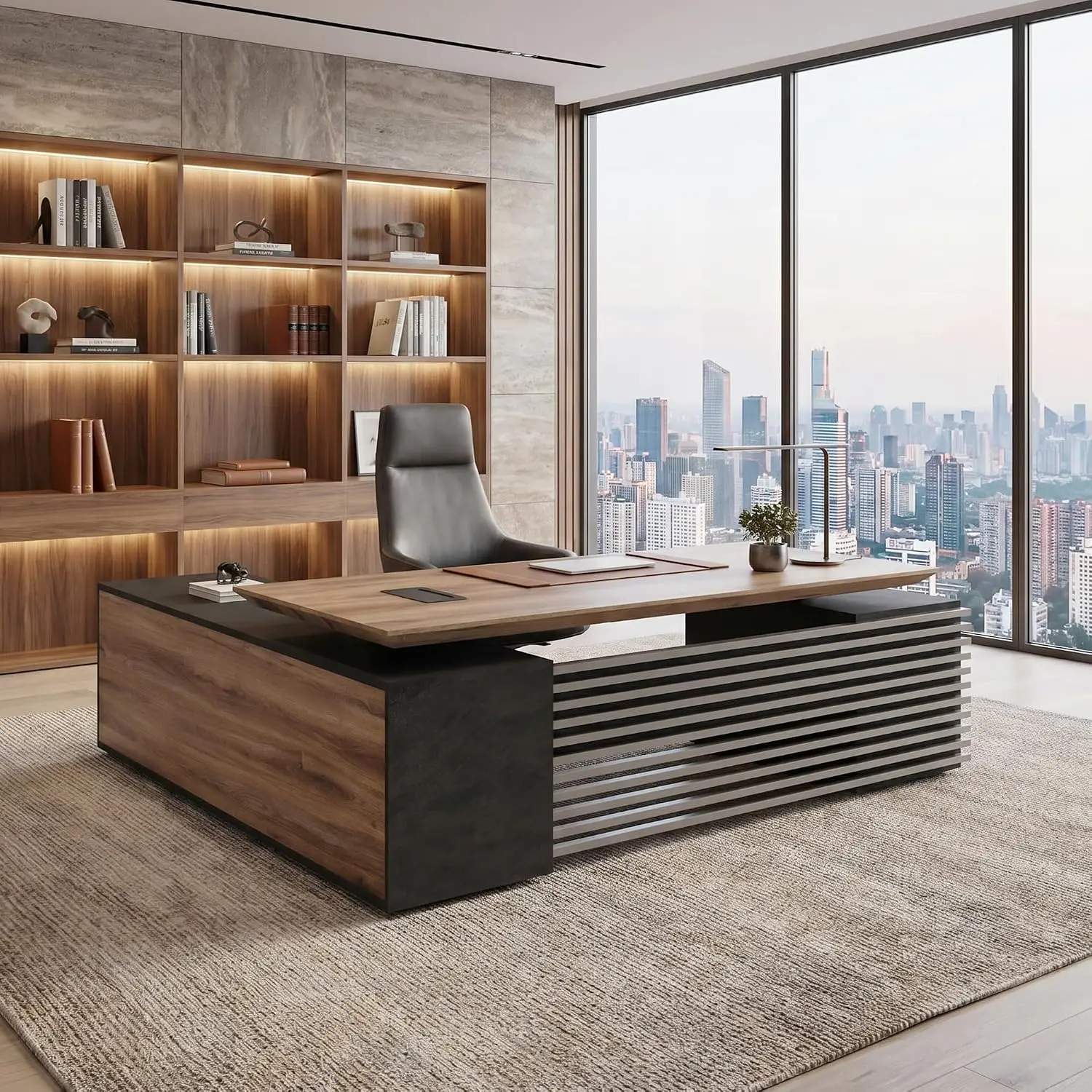 L Shaped Executive Standing Desk with Drawers, 78.74In Large Adjustable Heigh Office Desk with Power Outlet, Customized