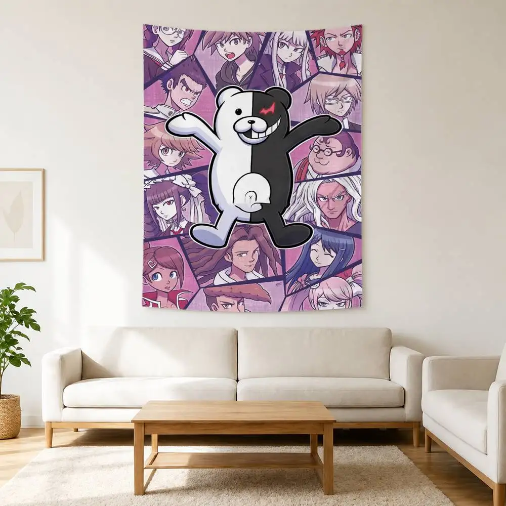 Anime D-Danganronpa Monokuma Tapestry Flags Wall Hanging Background Art Banner for Bedroom Home Outdoor Decor