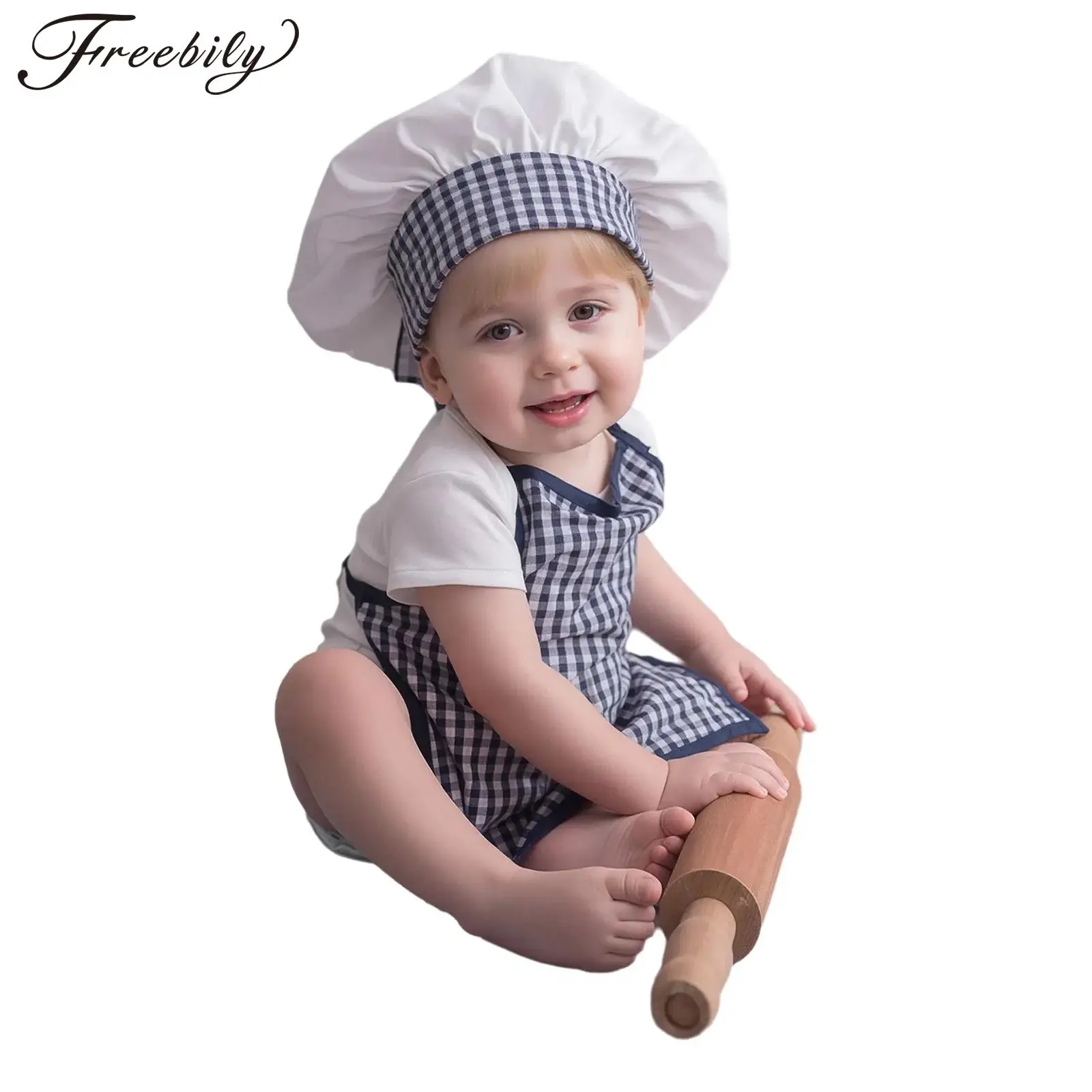 

Baby Photography Props Halter Self-Tie Chef Aprons with Hat Infant Kids Halloween Theme Party Cook Cosplay Costume Accessories